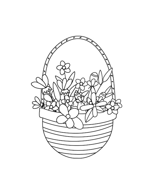 Cesta de flores página para colorir cesta de flores em preto e branco vetor