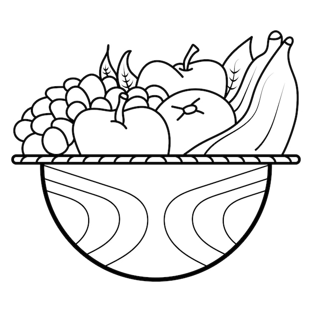 Cesta de frutas vetoriais página para colorir para crianças ilustração vetorial eps e imagem