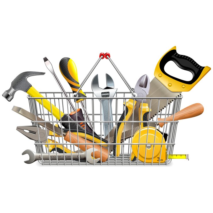 Vetor cesta de supermercado vetorial com instrumentos