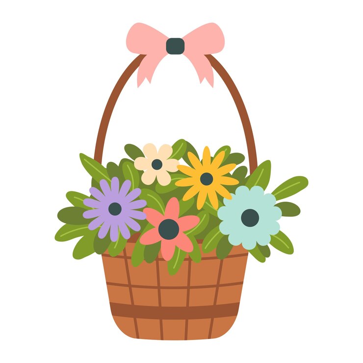 Vetor cesto com flores ilustração vetorial