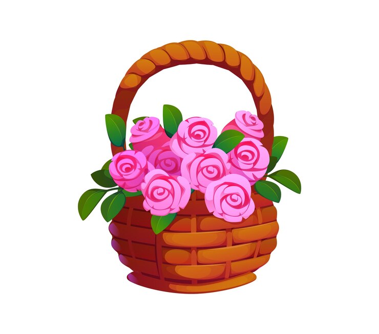 Vetor cesto de rosas de casamento e dia dos namorados