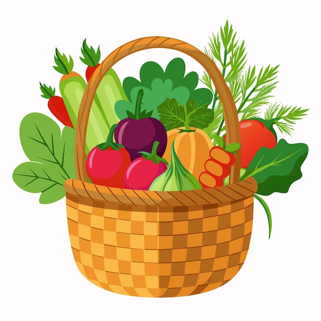 Cesto de vime com legumes Ilustração vetorial