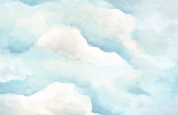 Céu azul com nuvens Ilustração em aquarela