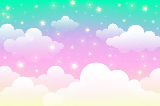 Céu de cor pastel fundo de unicórnio de arco-íris de fantasia holográfica nuvens paisagem padrão abstrato
