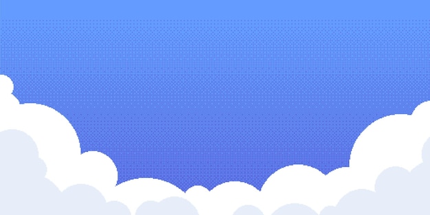 Vetor céu de pixel com nuvens fundo azul abstrato de videogame retrô com arte conceitual digital de nuvens brancas de 8 bits ilustração vetorial