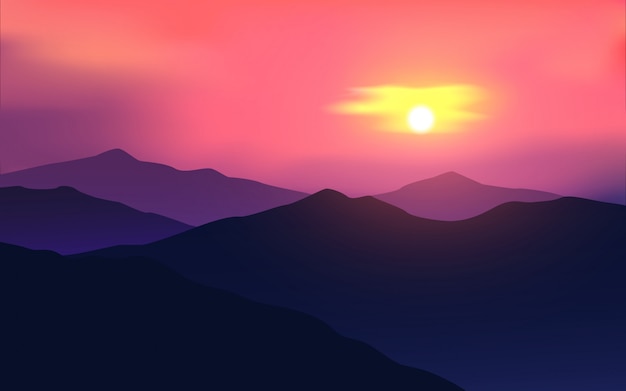 Céu do sol nas montanhas