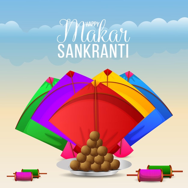 Céu festivo Corações felizes Makar Sankranti Desejos