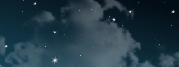 Vetor céu noturno com nuvens e muitas estrelas