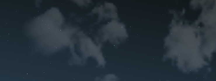 Vetor céu noturno com nuvens e muitas estrelas