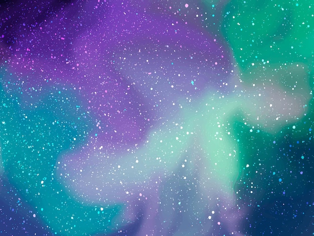 Céu noturno mágico multicolorido com luzes do norte com estrelas cintilantes, vetor de poeira estelar