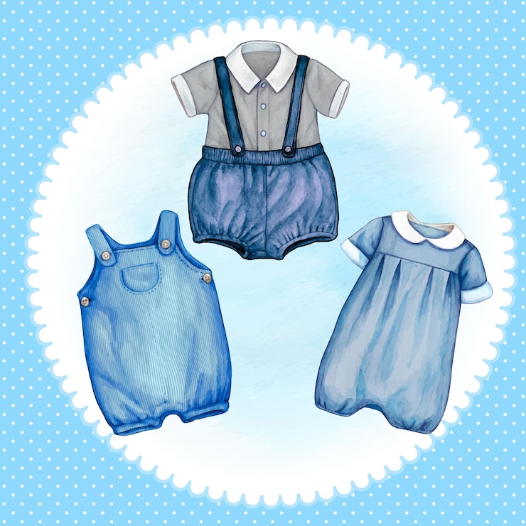 Vetor chá de bebê aquarela com roupas de menino