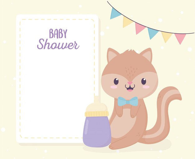 Chá de bebê pequeno esquilo e garrafa de leite cartão comemorativo