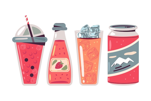 Chá de bolhas e coquetéis de bebidas frias conjunto de desenho vetorial isolado em um fundo branco