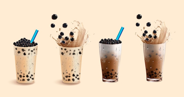 Chá de leite de bolha, chá de leite de pérola, diferentes tipos de bebidas Boba Yummy