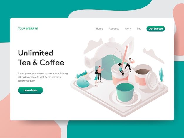 Chá e café ilustração isométrica livre. Página de destino
