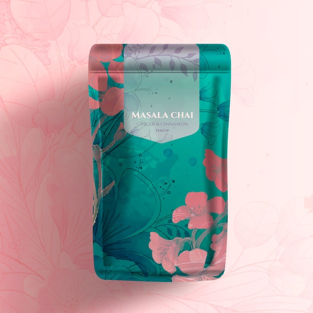 Chá Masala chai com pacote de design de flores