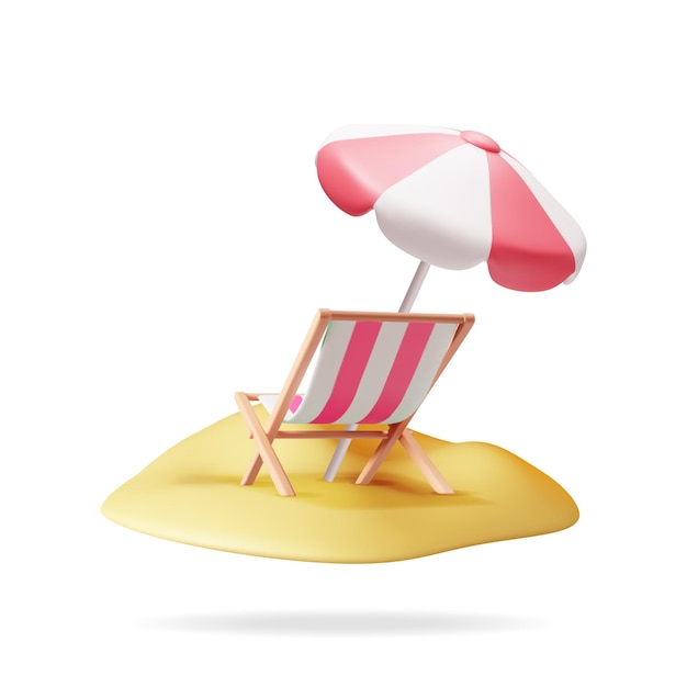 Chaise Lounge de madeira 3D com guarda-chuva