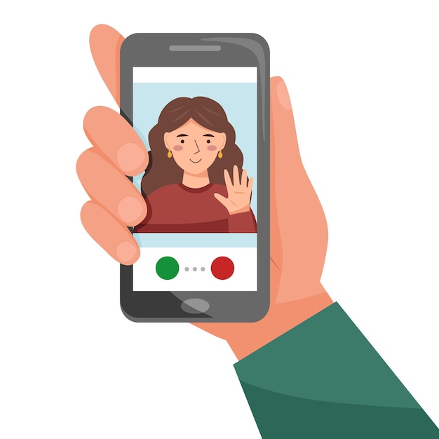 Chamada entre pessoas via internet telefone comunicação online Mão segurando o telefone