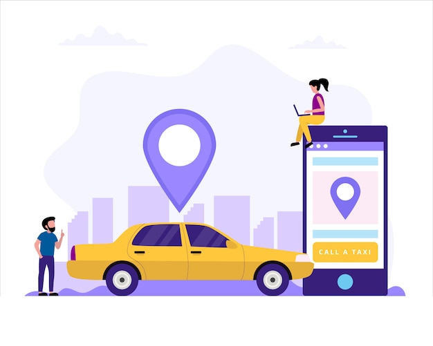 Chame um táxi Ñoncept ilustração com carro de táxi