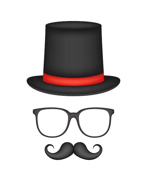 Chapéu de bigode e óculos isolados no fundo branco