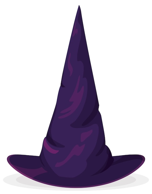 Vetor chapéu de bruxa pontiagudo e alto, roxo escuro, isolado sobre fundo branco