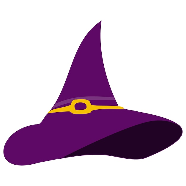 Chapéu de bruxas de cor violeta com fivela amarela em estilo plano de desenho animado isolado em fundo branco Elemento de design