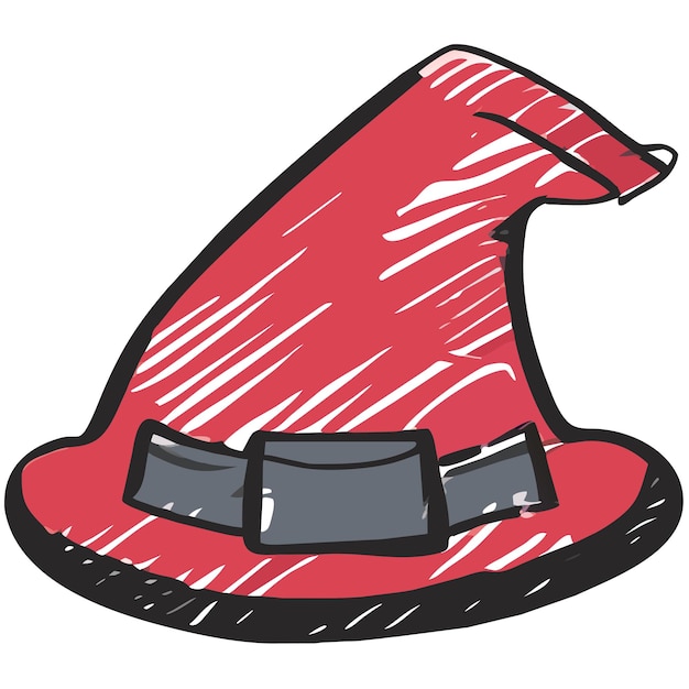 Vetor chapéu de bruxo e feiticeiro desenhado à mão adesivo de desenho animado conceito de ícone ilustração isolada