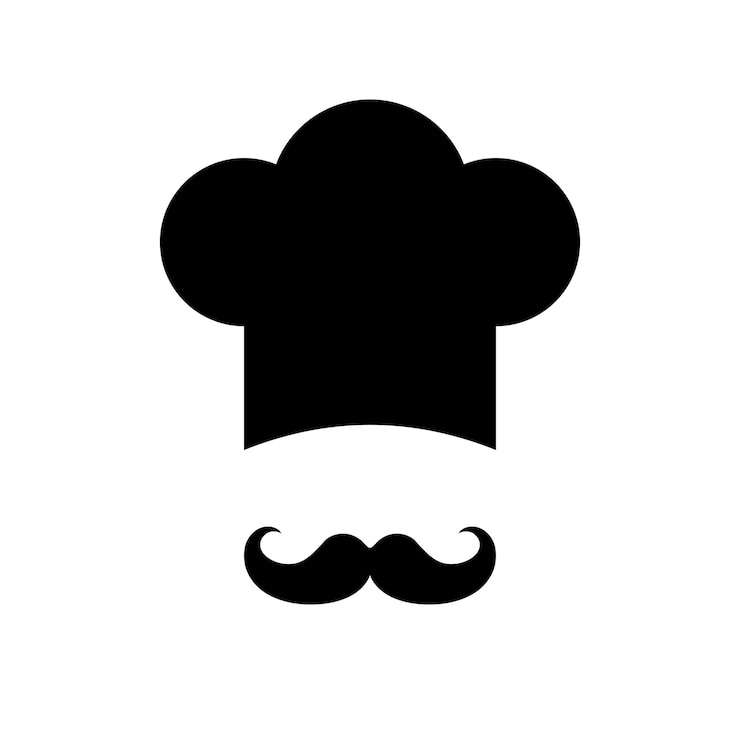 Vetor chapéu de chef com ícone vetor de bigode glifo preto isolado em fundo branco