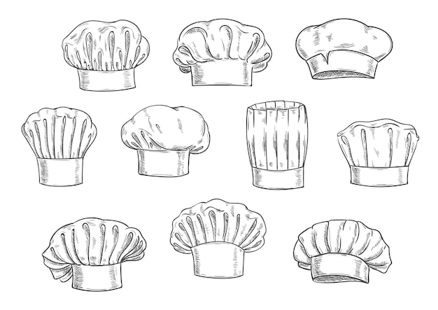 Vetor chapéu de chef esboçado isolado no branco
