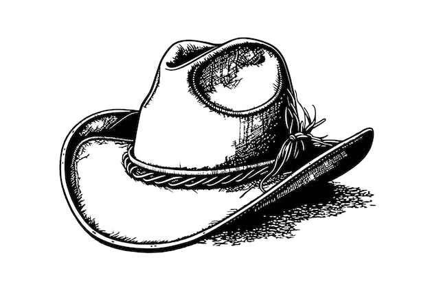 Chapéu de cowboy Cor preta no estilo de esboço Ilustração vetorial