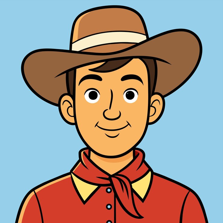 Vetor chapéu de cowboy fazendeiro ocidental desenhado à mão mascote personagem de desenho animado adesivo ícone conceito isolado