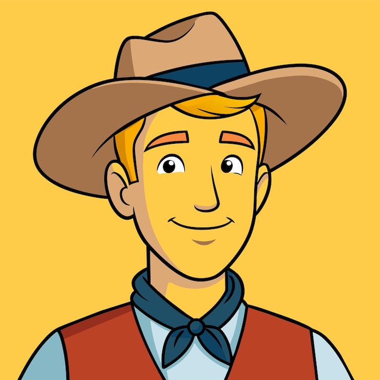 Vetor chapéu de cowboy fazendeiro ocidental desenhado à mão mascote personagem de desenho animado adesivo ícone conceito isolado