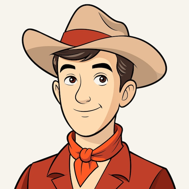 Vetor chapéu de cowboy fazendeiro ocidental desenhado à mão mascote personagem de desenho animado adesivo ícone conceito isolado