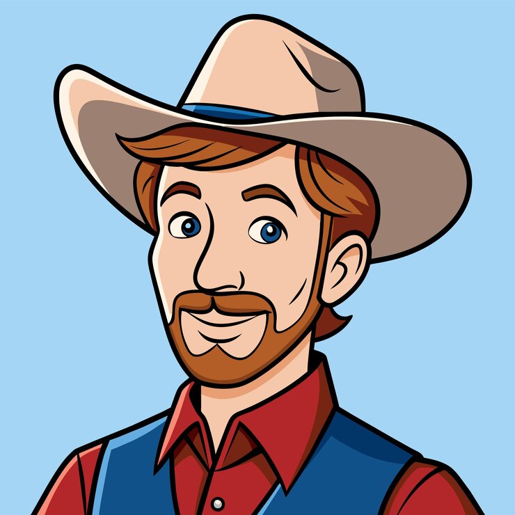 Vetor chapéu de cowboy fazendeiro ocidental desenhado à mão mascote personagem de desenho animado adesivo ícone conceito isolado