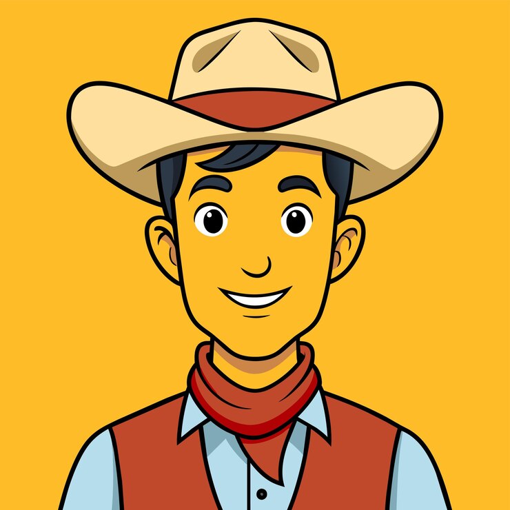 Vetor chapéu de cowboy fazendeiro ocidental desenhado à mão mascote personagem de desenho animado adesivo ícone conceito isolado