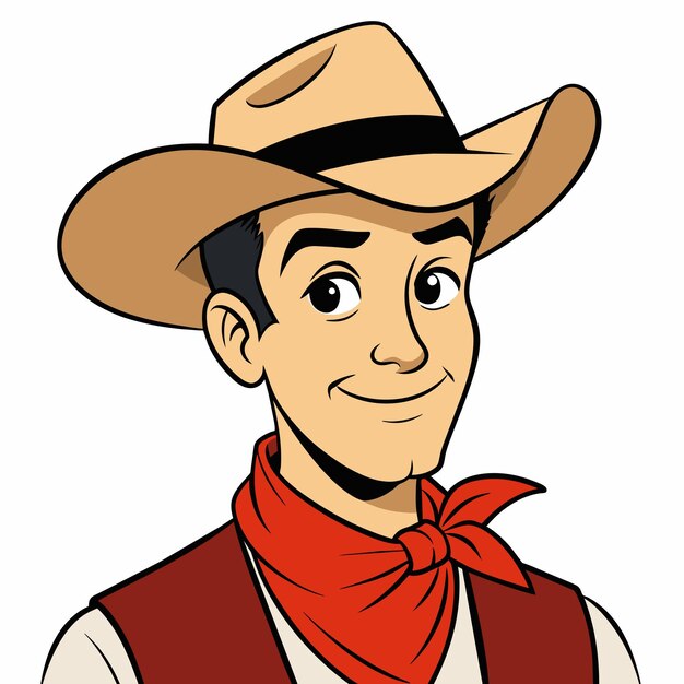 Vetor chapéu de cowboy fazendeiro ocidental desenhado à mão mascote personagem de desenho animado adesivo ícone conceito isolado