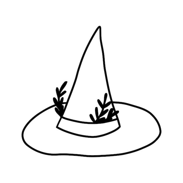 Chapéu de doodle com lâminas de grama saindo. ilustração desenhada por linhas pretas. vetor em fundo branco.