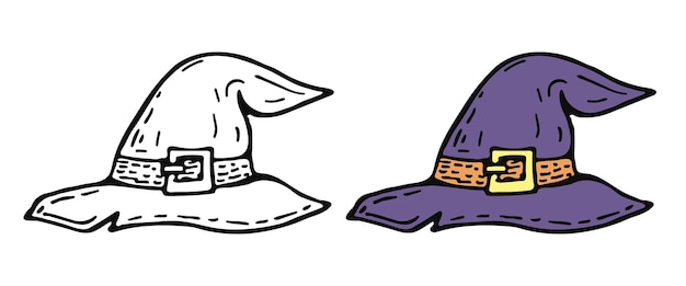 Chapéu de feiticeiro ou bruxo chapéu de estilo doodle clipart vetorial