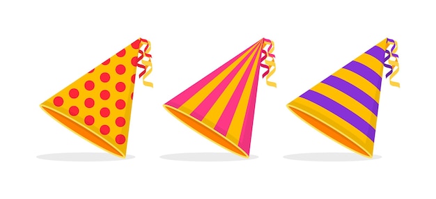 Chapéu de festa em design plano chapéu de cone colorido para festa de comemoração de aniversário e feriado