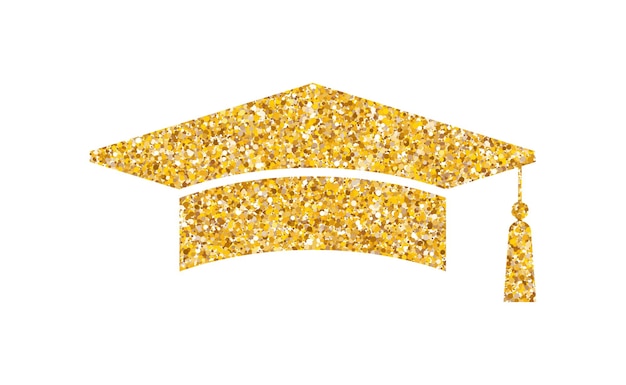 Chapéu de formatura, logotipo brilhante, boné de graduado, adesivo de ouro de luxo.