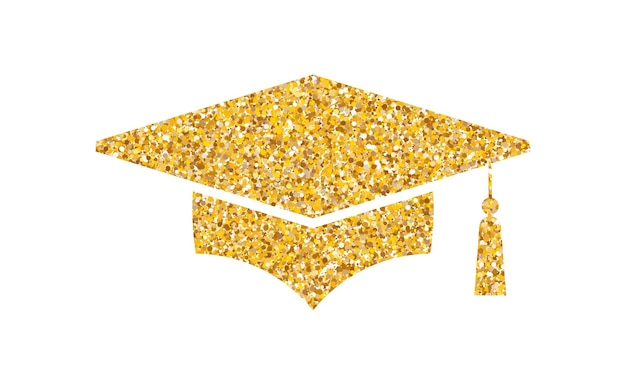 Chapéu de formatura, logotipo brilhante, boné de graduado, adesivo de ouro de luxo.
