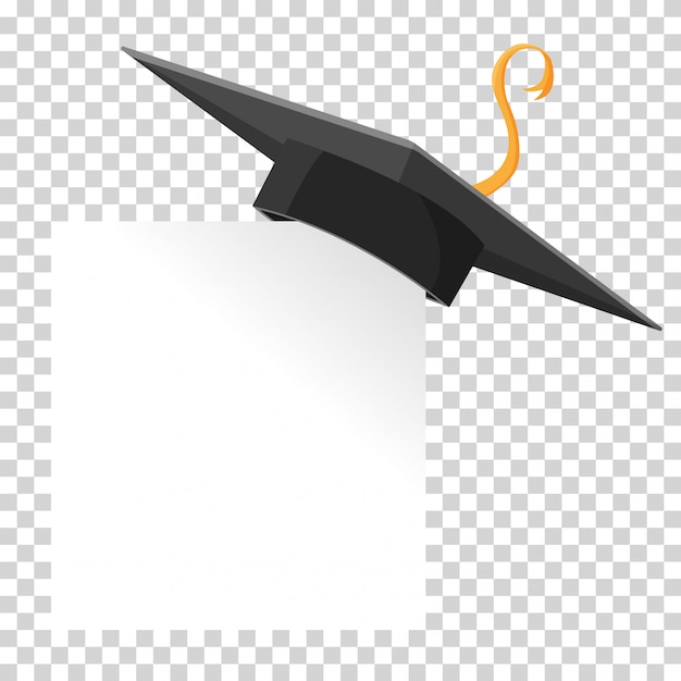 Chapéu de formatura ou placa de argamassa no canto de papel. elemento de design de educação de vetor isolado.