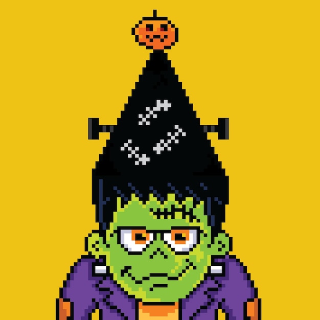 Chapéu de halloween de personagem humano com estilo pixel art