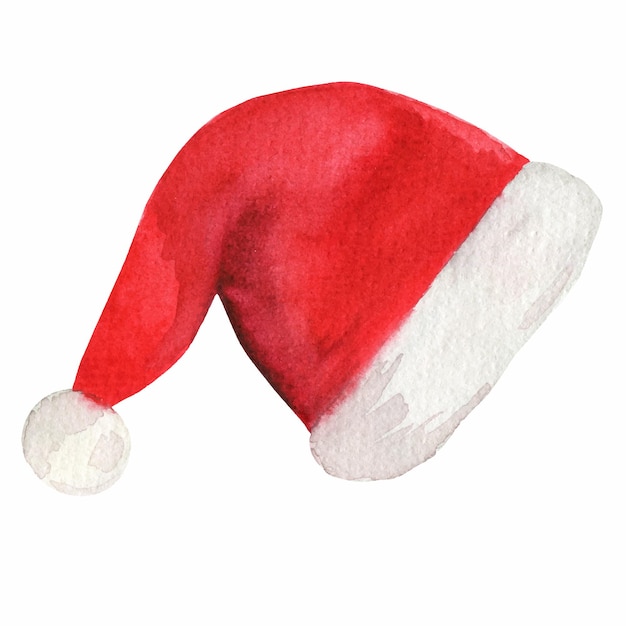 Chapéu de natal de papai noel desenhado à mão em aquarela