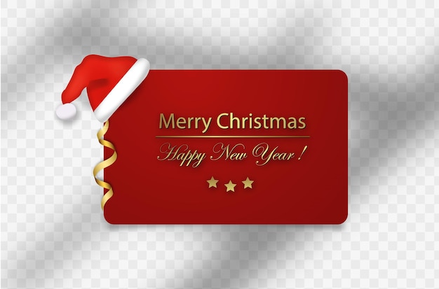 Chapéu de Papai Noel com banner de papel vermelho isolado em fundo transparente Ano novo ou moldura vermelha de Natal e chapéu Vetor 3d ícone de Natal