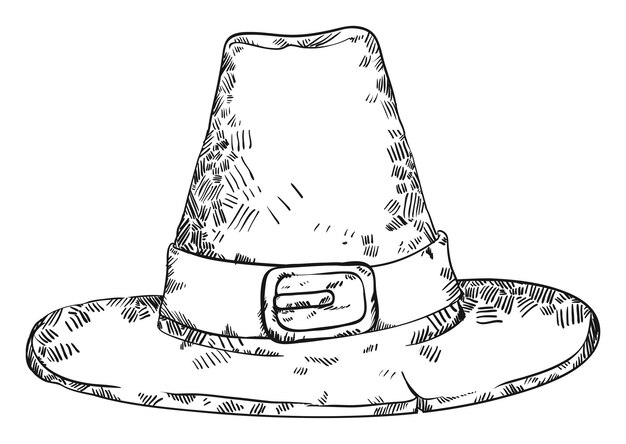 Chapéu de peregrino tradicional com faixa e fivela em estilo desenhado à mão isolado sobre fundo branco