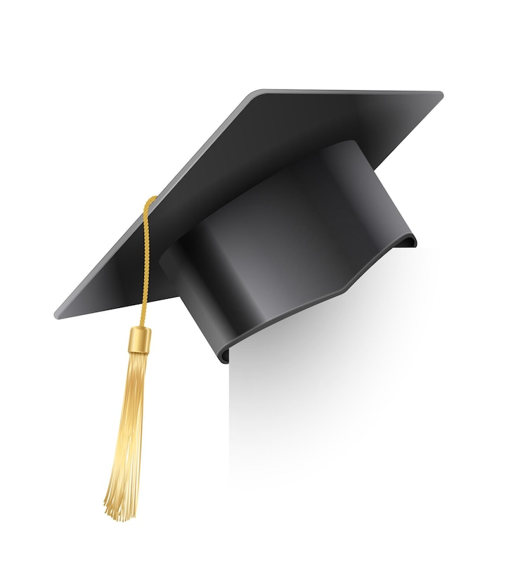 Vetor chapéu de placa de argamassa realista vetorial com boné de formatura de borla dourada chapéu preto de formatura universitária