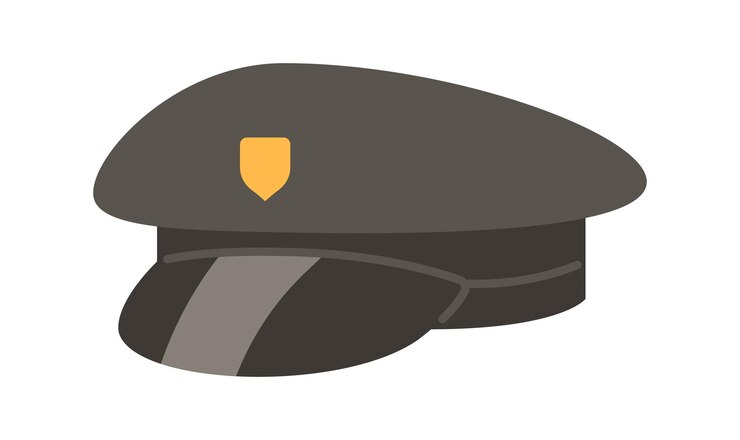 Vetor chapéu de policial objeto de desenho animado 2d uniforme de policial acessório de vetor isolado item de fundo branco pessoal de segurança aplicação da lei uniforme de chapéu chapéu de cor ilustração de ponto plano
