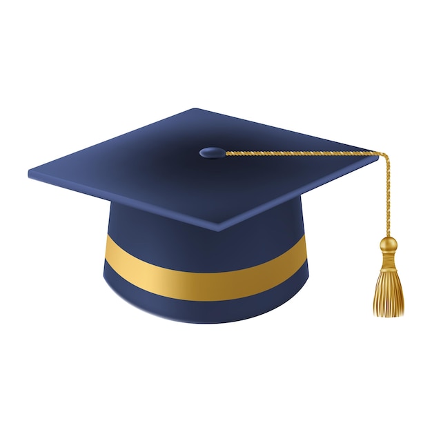Chapéu de pós-graduação azul realista, chapéu de doutorado de graduação 3D