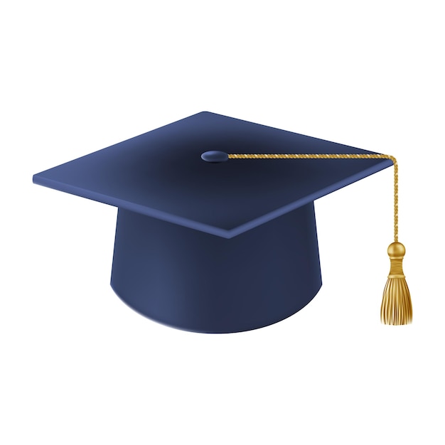 Chapéu de pós-graduação azul realista, chapéu de doutorado de graduação 3D
